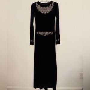 Black Velvet Maxi Dress With Rhinestones Elegant Evening Dress